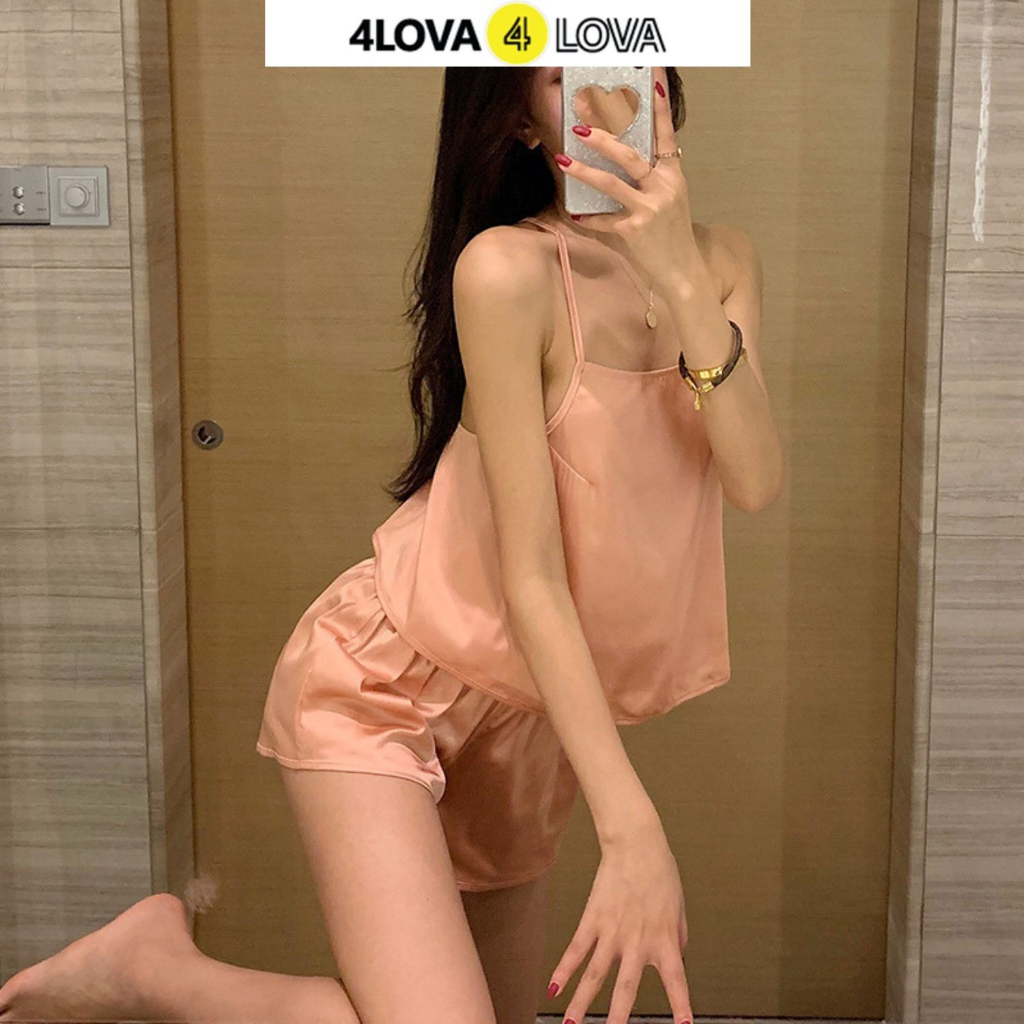 Bộ Ngủ Lụa Mặc Nhà Áo 2 Dây Quần Short Nữ Satin Cao Cấp Mềm Mại Hàng Chính Hãng EVA125