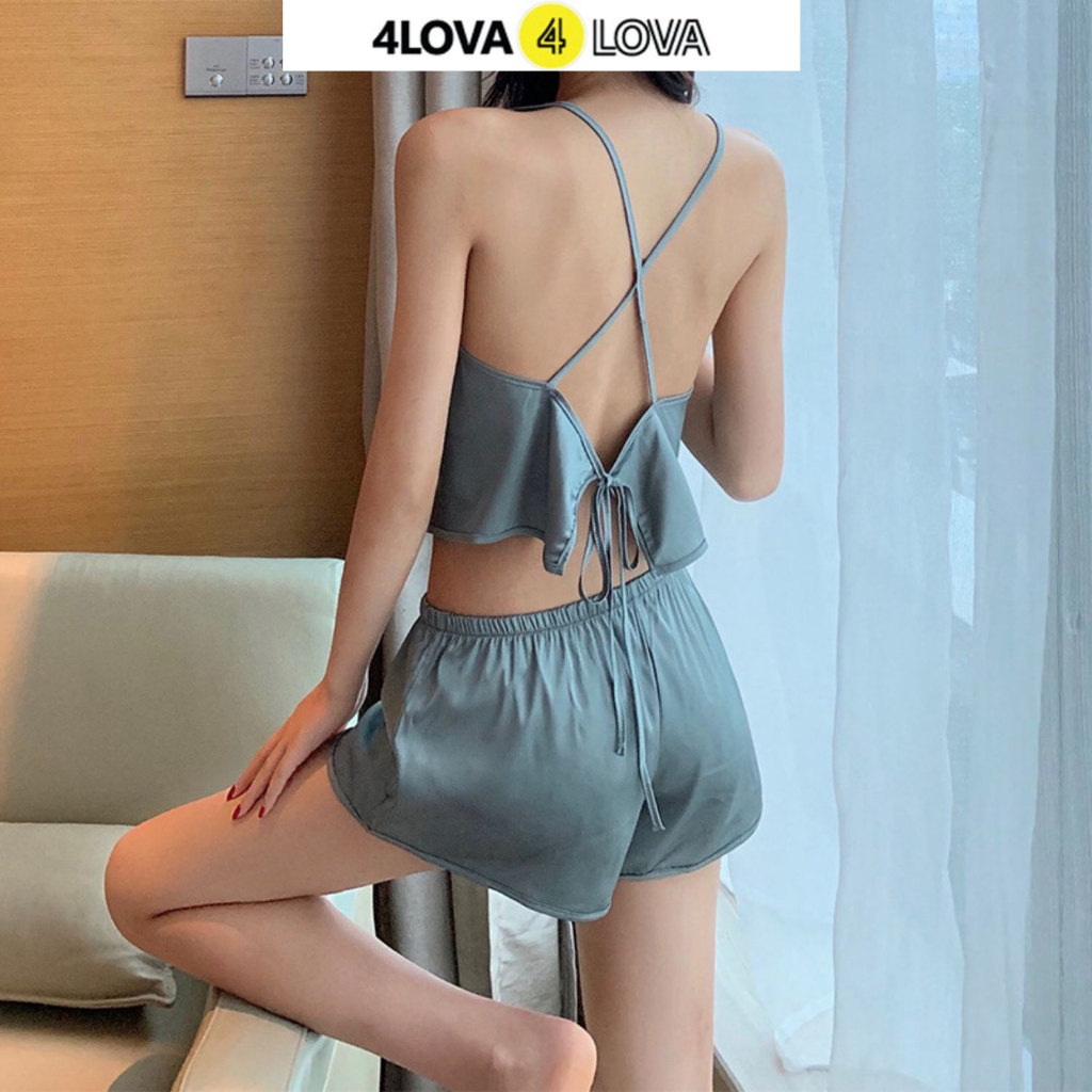 Bộ Ngủ Lụa Mặc Nhà Áo 2 Dây Quần Short Nữ Satin Cao Cấp Mềm Mại Hàng Chính Hãng EVA125