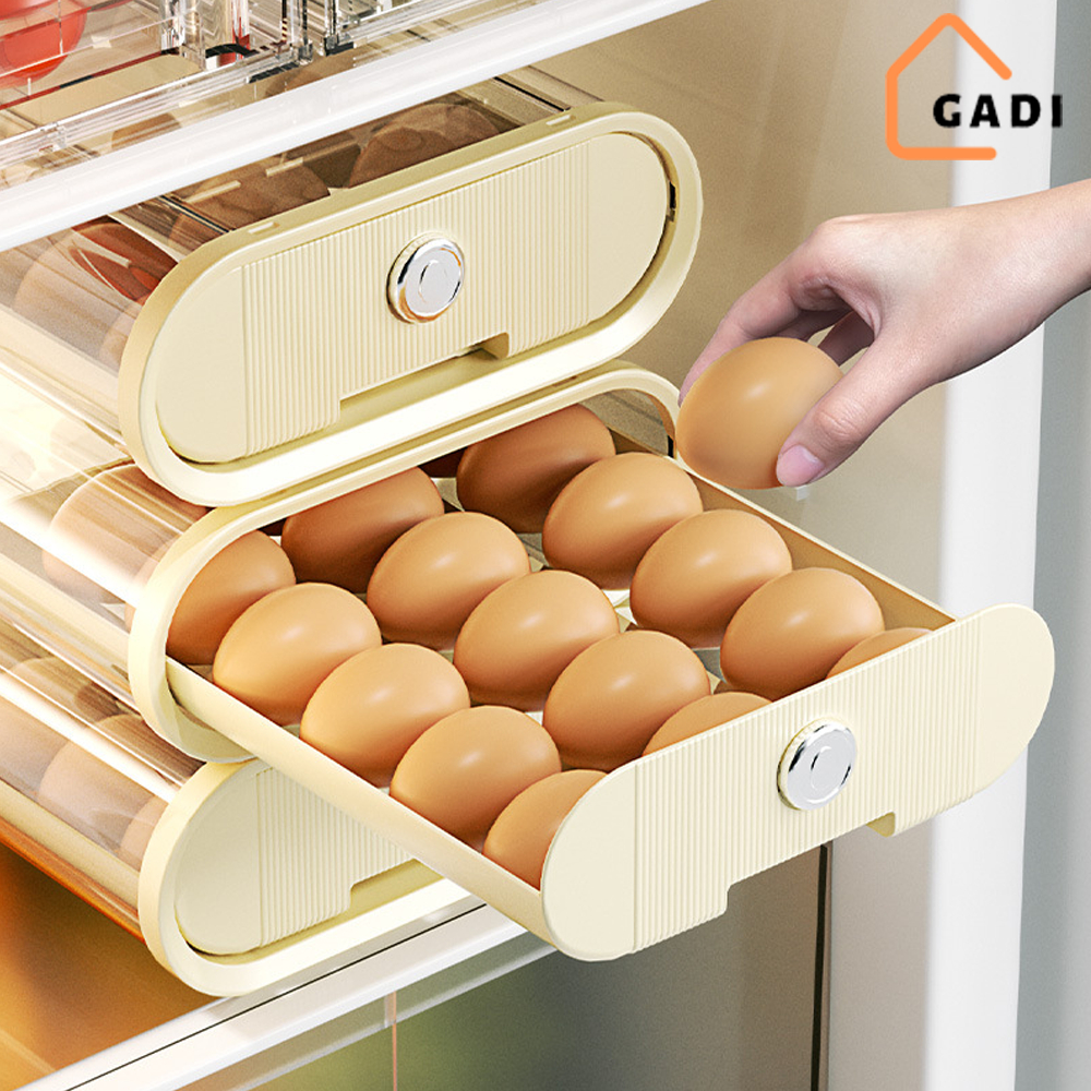Khay trứng thông minh trượt tự động có viên khử trùng, Hộp đựng trứng dạng trượt trong suốt tiện lợi cho tủ lạnh