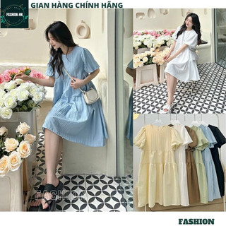 Đầm suông cộc tay phồng dáng xòe lỡ cổ tròn -Váy nữ nhiều màu trẻ trung đơn giản hàn quốc - FASHION V135