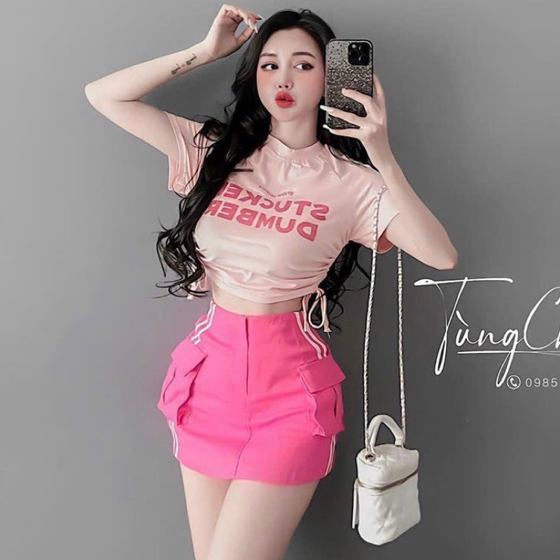 Chân váy kaki túi hộp sọc dọc viền 2 bên - S2U