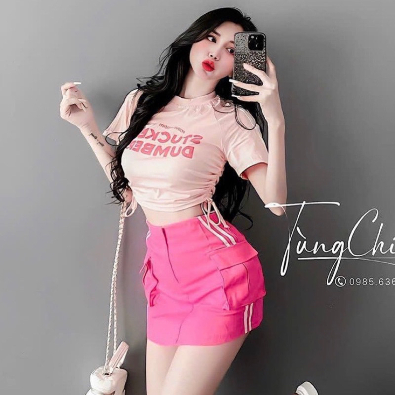 Chân váy kaki túi hộp sọc dọc viền 2 bên - S2U