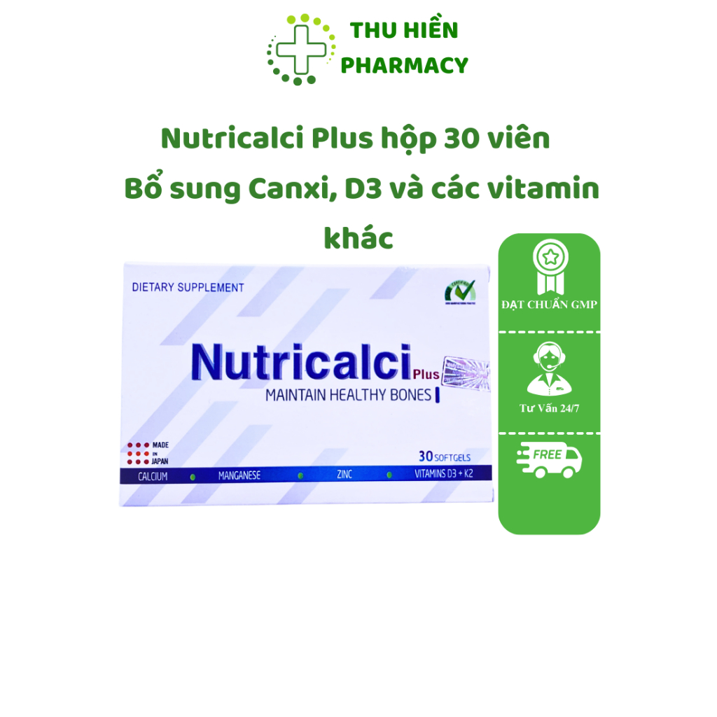 Viên uống Canxi Hữu Cơ NUTRICALCI Nhật Bản &amp; Vitamin D3-K2 , Bổ sung canxi ở trẻ &amp; loãng xương người già Hộp 30v