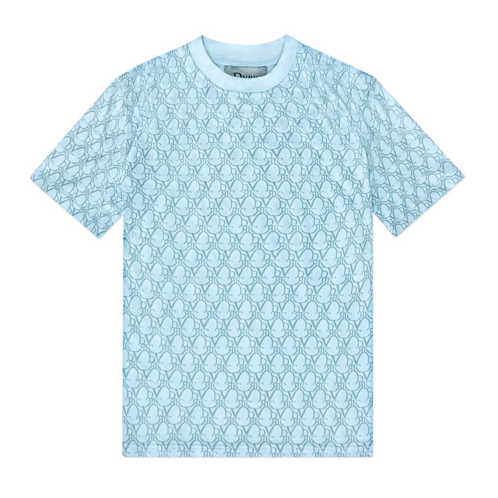 DVRK - Áo Thun Tay Ngắn Cổ Tròn Màu Xanh Pastel Họa Tiết Monogram -DVRK-23SS