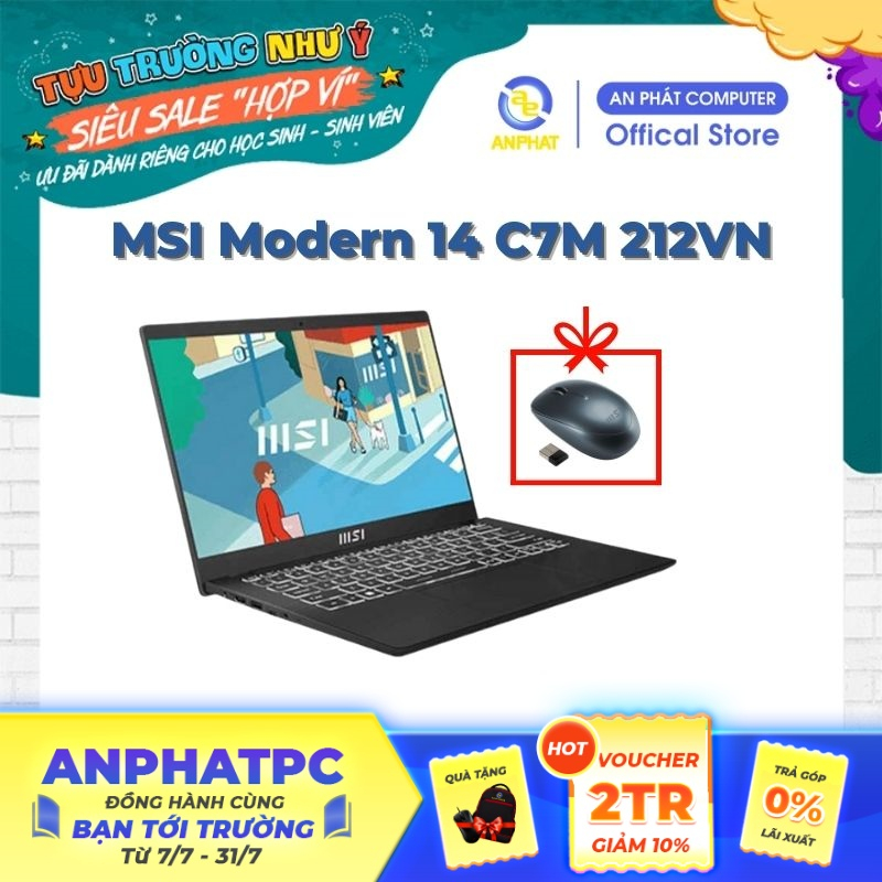 Laptop MSI Modern 14 C7M 212VN (AMD Ryzen 5-7530U | 14 inch FHD)
