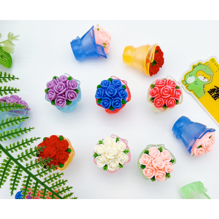Mô hình bó hoa hồng nhiều màu dạ quang phát sáng trang trí nhà búp bê, DIY