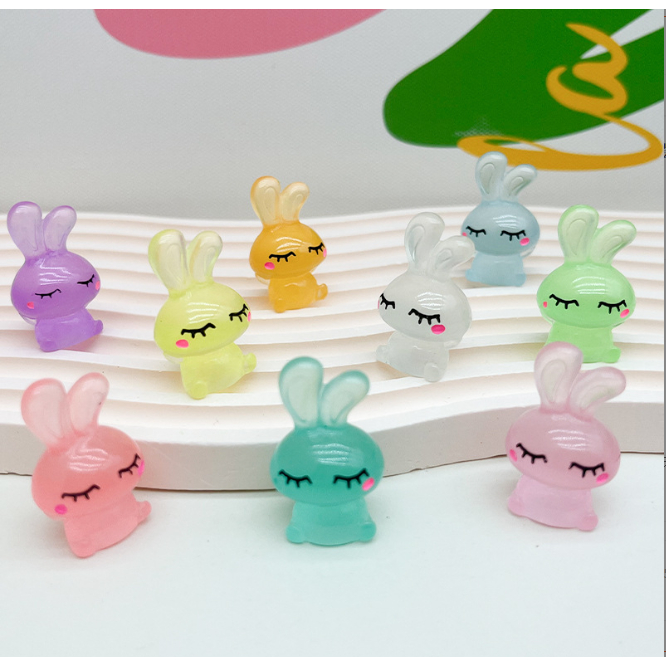 Mô hình thỏ đứng nhắm mắt dạ quang phát sáng trang trí nhà búp bê, DIY