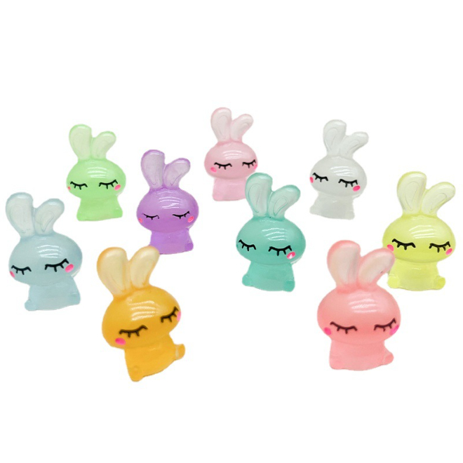 Mô hình thỏ đứng nhắm mắt dạ quang phát sáng trang trí nhà búp bê, DIY