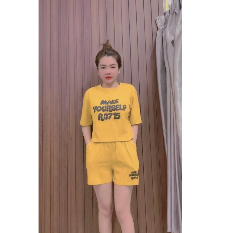 Bộ đồ mặc nhà,Set đồ mặc nhà nữ in họa tiết MAKE YOURSELP , chất Cotton Su