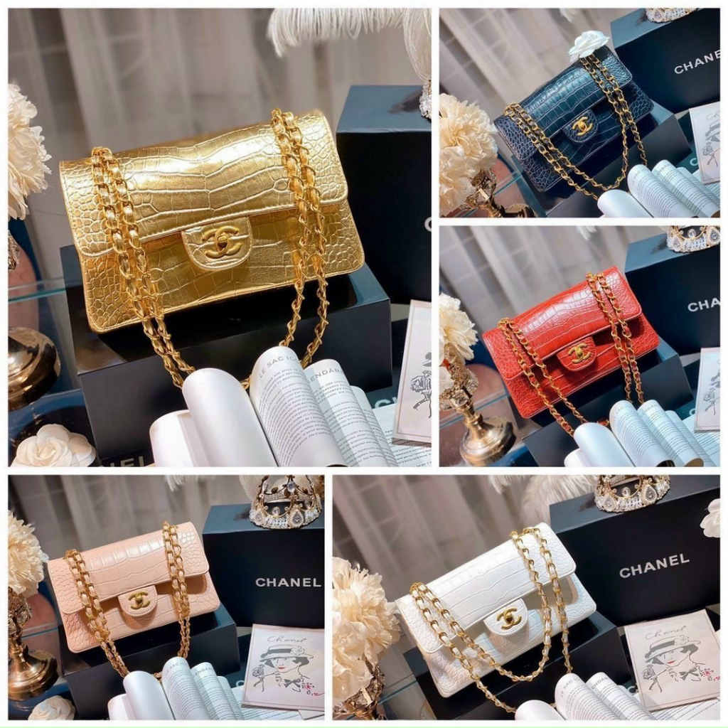 Túi Xách Cha.Neo da vân đá size 25cm màu Vàng