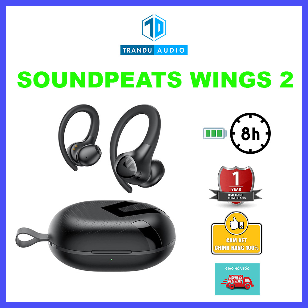 Tai Nghe True Wireless Thể Thao Soundpeats Wings 2,Wings2,Pin 8h, New Seal, Bảo Hành Chính Hãng 12 Tháng | Trần Du Audio
