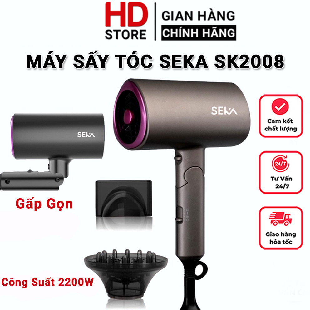 Máy sấy tóc mini KAW - SEKA SK2008 công suất 2200W nhựa PPE chịu nhiệt tạo kiểu với 3 chức năng sấy - Bảo hành 1 năm