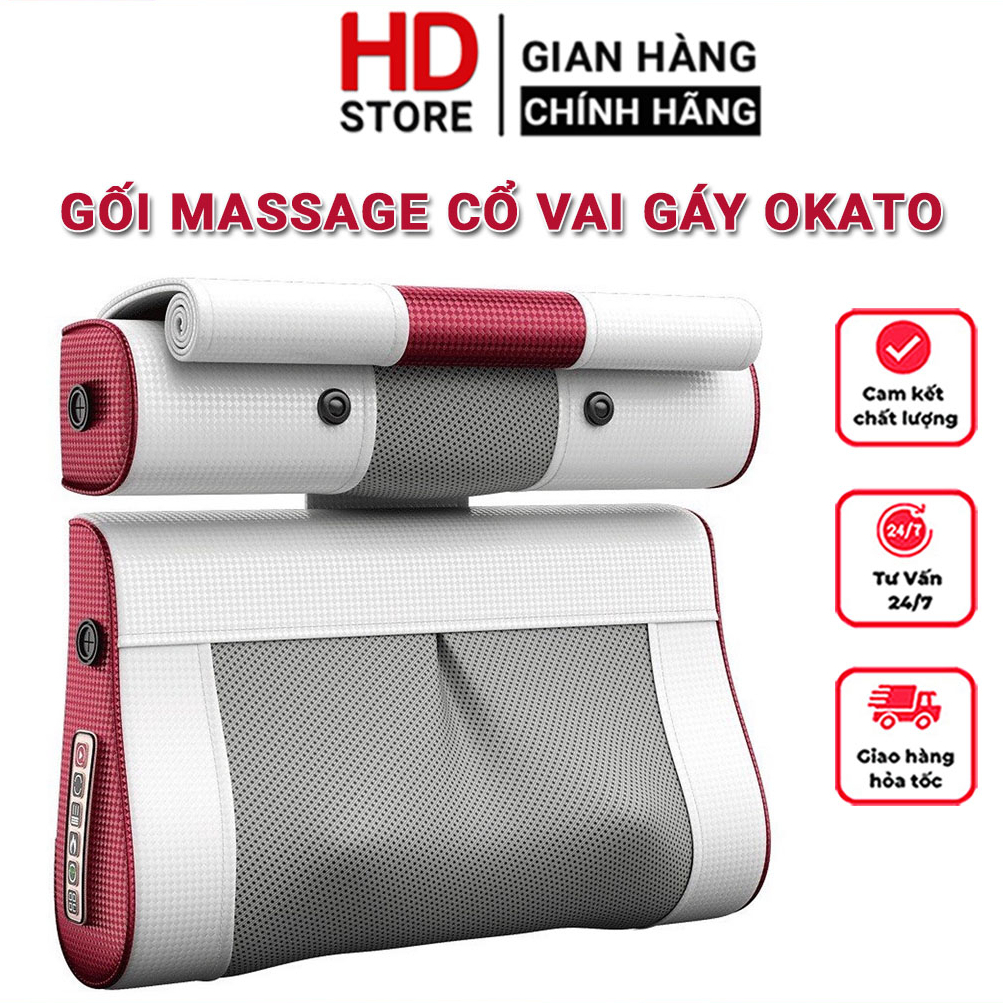 Gối massage cổ vai gáy KAW - OKATO SK-P55 Hồng Ngoại bản nâng cấp có đầu mát xa 8D Công Nghệ Nhật Bản