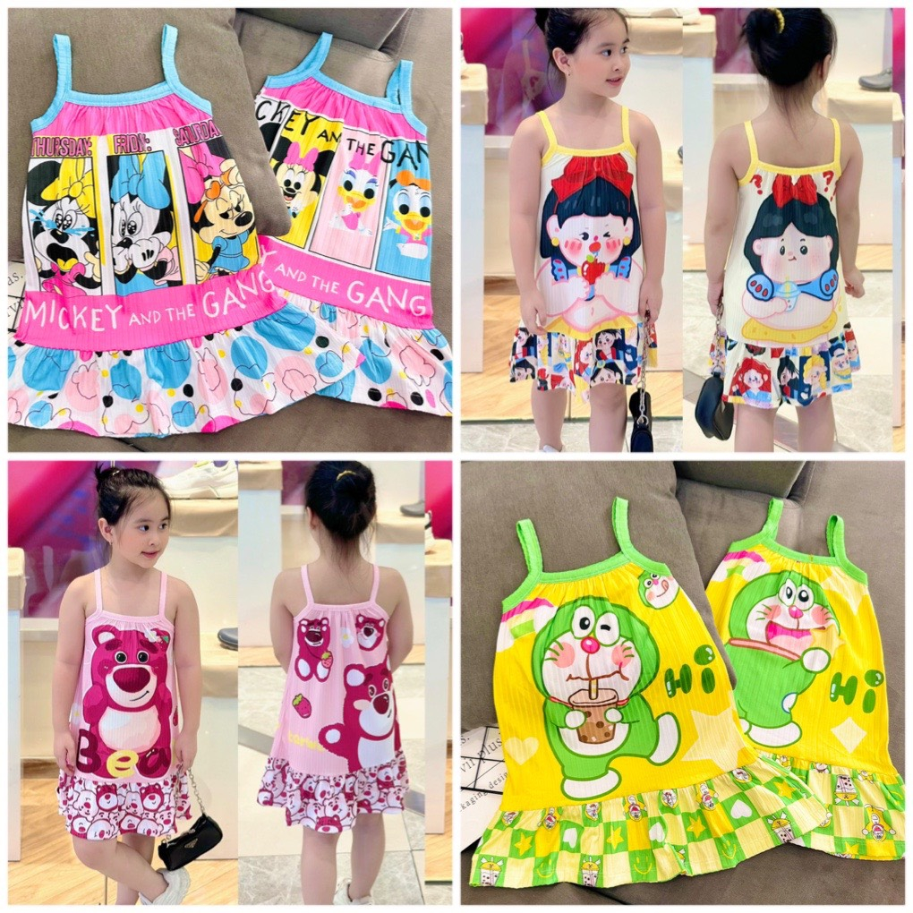 11-40kg đầm váy bé gái - áo dây thun gân 3D mềm mát giãn mặc siêu cưng