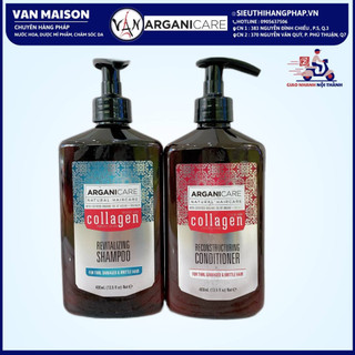 Cặp dầu gội, dầu xả arganicare collagen chuyên dành cho tóc mỏng, hư tổn và dễ gãy rụng 400ml x 2