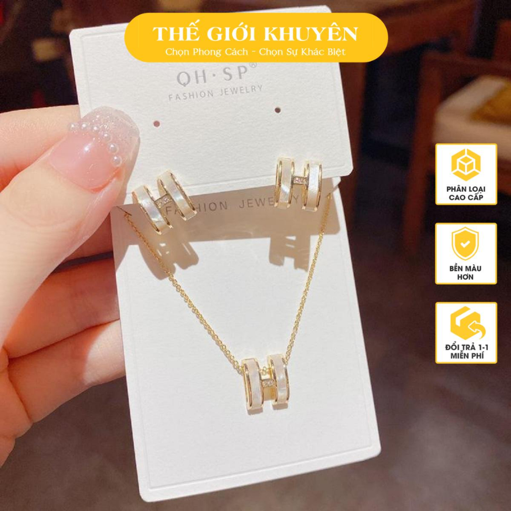Set Bông Tai Dây Chuyền Họa Tiết Chữ H Thế Giới Khuyên Mạ 18K Phong Cách Cá Tính Năng Động Quà Tặng Ý Nghĩa