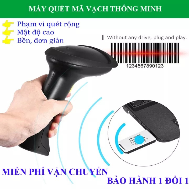 Máy Bắn Mã Vạch Kaw 1D, 2D - Hàng Chính Hãng, Không Dây, Bluetooth 5.0, Quét Mã Vạch Đa Tia