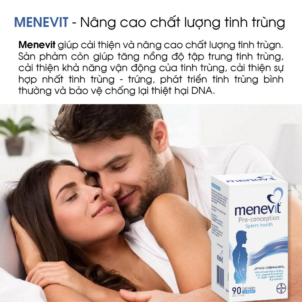 Tăng cường sinh lý nam giới Bayer Menevit 90 viên giúp cải thiện chất lượng tinh trùng, tăng khả năng thụ thai