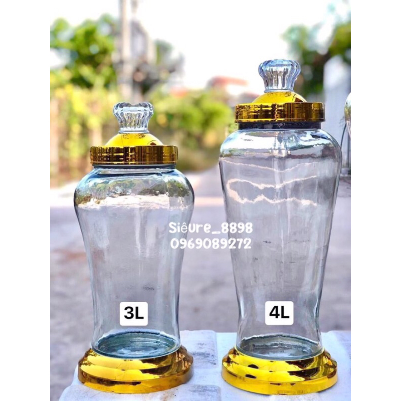 Bình Ngâm Rượu Thuỷ Tinh 3 Lít , 4 Lít , 7 Lit Không Vòi và có Vòi Inox