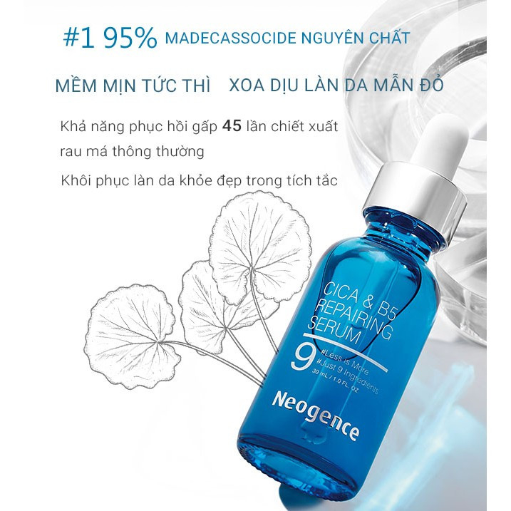 Bộ 3 Tinh chất phục hồi săn chắc da Neogence CICA&amp;B5 Repairing Serum 30ml, Mặt nạ bùn và 3 miếng mặt nạ Neogence