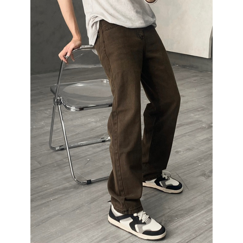 Quần bagyy jeans nâu trơn kèm ảnh thật 870