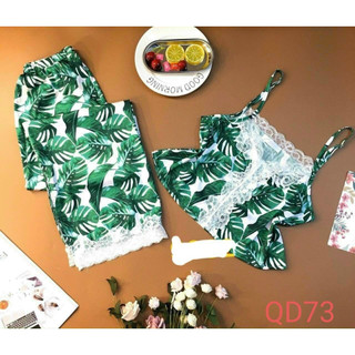 Set bộ ngủ lụa quần dài áo dây qd73