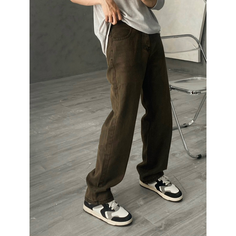 Quần bagyy jeans nâu trơn kèm ảnh thật 870