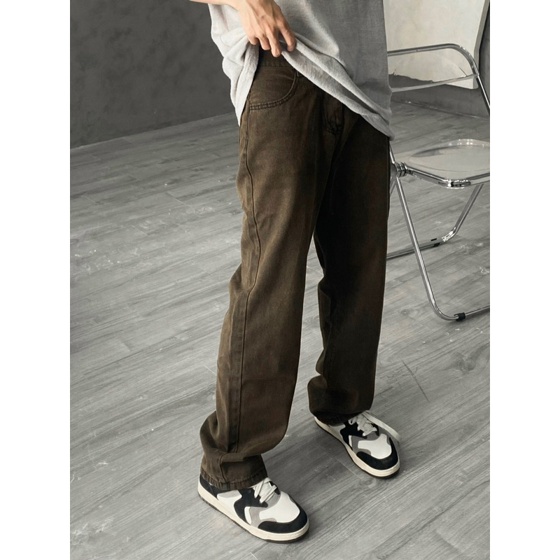 Quần bagyy jeans nâu trơn kèm ảnh thật 870