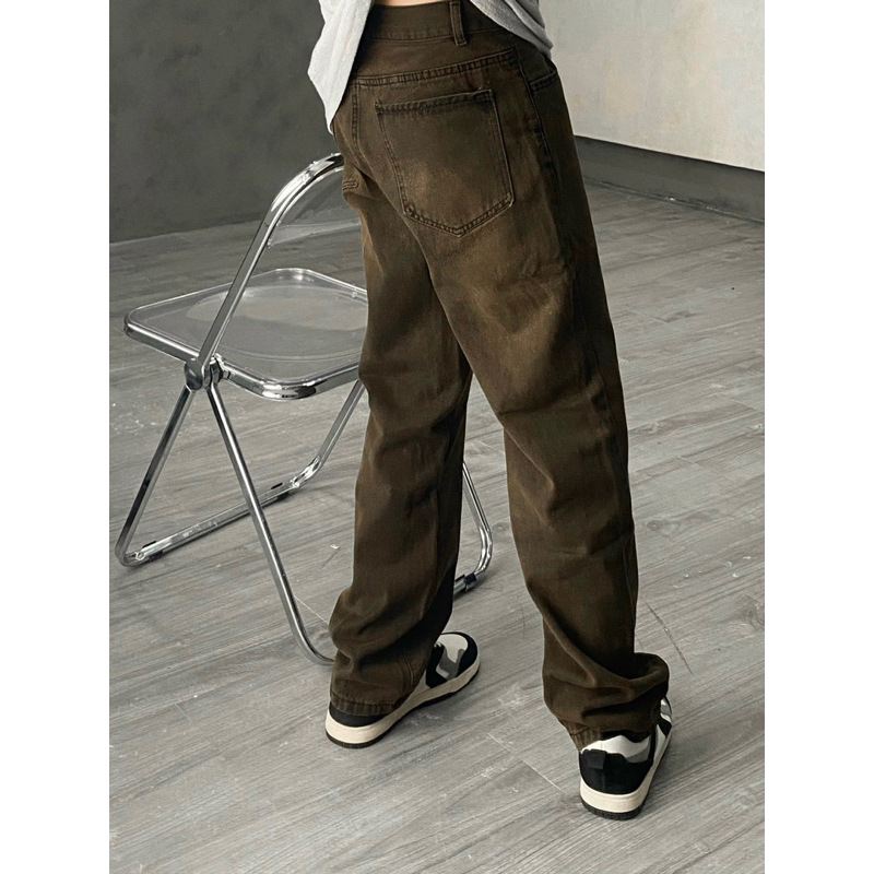 Quần bagyy jeans nâu trơn kèm ảnh thật 870