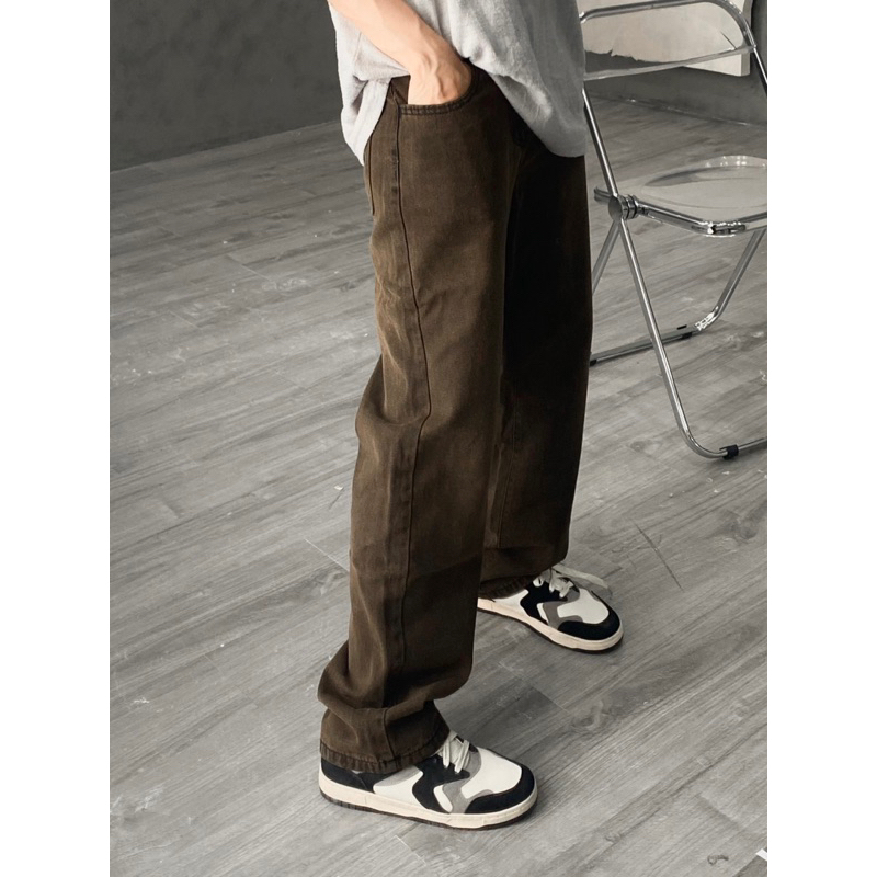 Quần bagyy jeans nâu trơn kèm ảnh thật 870