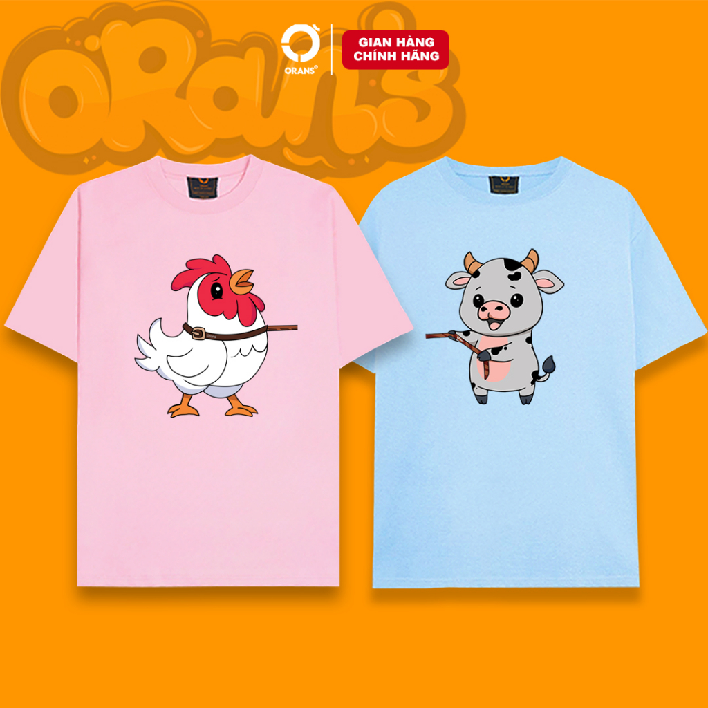 Áo gia đình in hình con bò kéo con gà 07 tay lỡ Oversize chất COTTON 4C, FULLBOX ORANS COUPLE TEE - ORAN'S