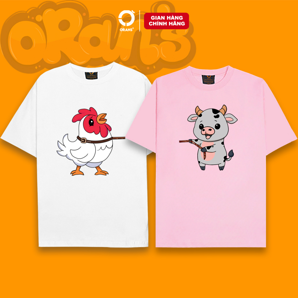 Áo gia đình in hình con bò kéo con gà 07 tay lỡ Oversize chất COTTON 4C, FULLBOX ORANS COUPLE TEE - ORAN'S