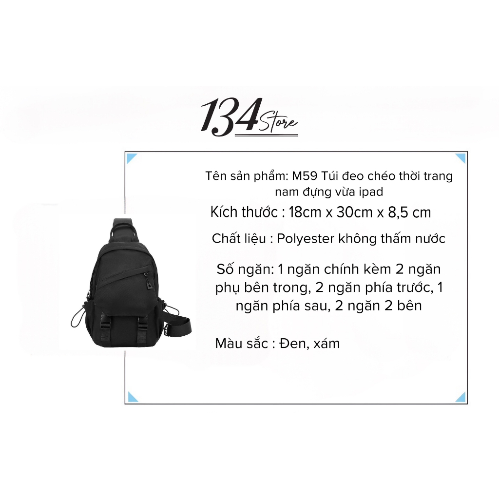 M59 Túi đeo chéo nam thời trang 134Store nhiều ngăn rộng rãi đựng vừa ipad đi chơi, đi học, đi làm.