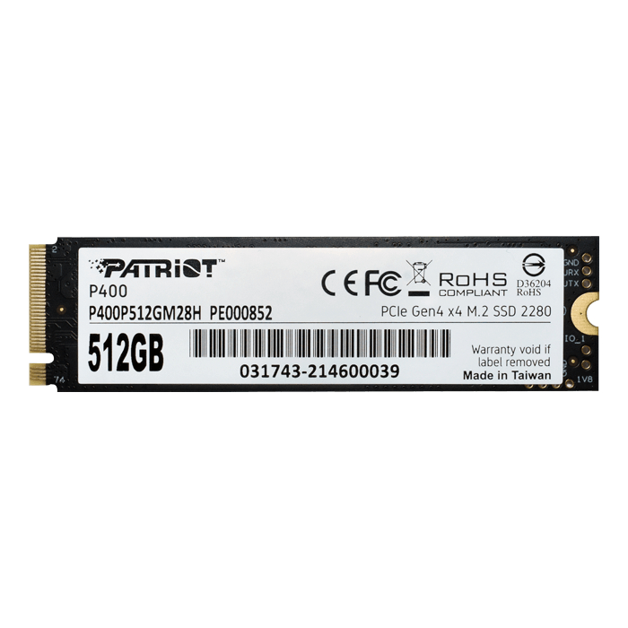 SSD Patriot P400 512GB - NVMe PCIe M.2 Gen4 x 4 - Low-Power Consumption Solid State Drive - P400P512GM28H