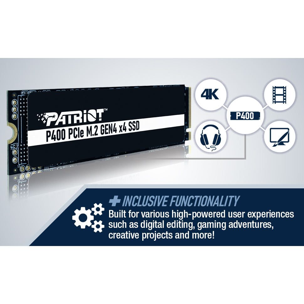 SSD Patriot P400 512GB - NVMe PCIe M.2 Gen4 x 4 - Low-Power Consumption Solid State Drive - P400P512GM28H