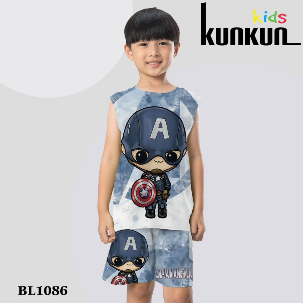 Quần áo bé trai Thun lạnh in 3D hình siêu nhân  Kunkun Kid BL1086