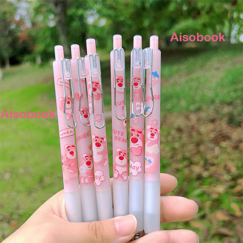 Bút Gấu Dâu Lotso Mực Gel Ngòi 0.5mm Màu Đen Nét Trơn Dễ Viết Aisobook - BUTGAU