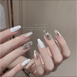  Móng giả mẫu trắng gắn đá - Nail box Hàn Nhật Trung 