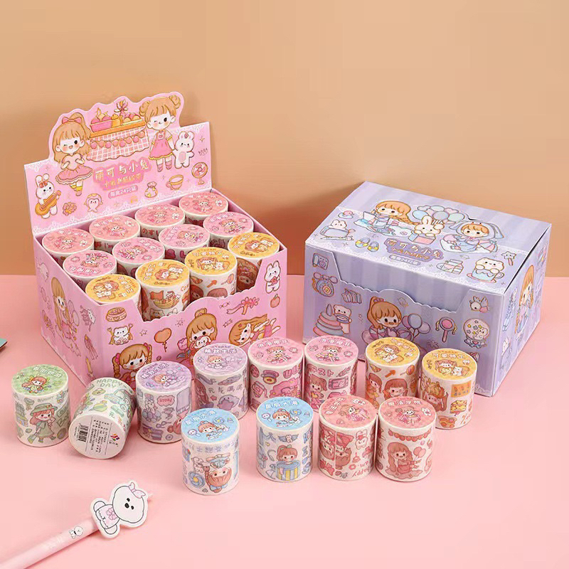 Cuộn băng keo giấy washi 2m hoạ tiết hoạt hình đáng yêu trang trí sổ tay - Tiệm Ốc Sột