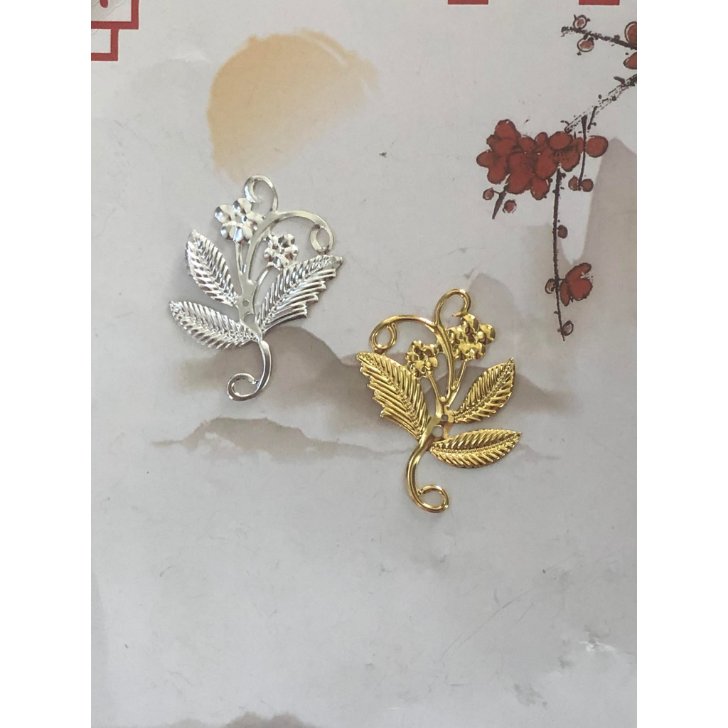 (5 cái)Phiến kim loại hình lá 38*52mm, nguyên liệu làm trâm cài tóc cổ trang, nguyên liệu diy, Sỉ phụ kiện Khánh Huyền
