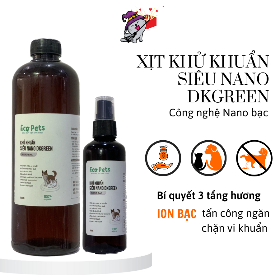 Xịt khử mùi hôi chó mèo siêu nano DKGREEN vệ sinh ổ nằm nệm cát phân chó mèo PhuThuyMeo