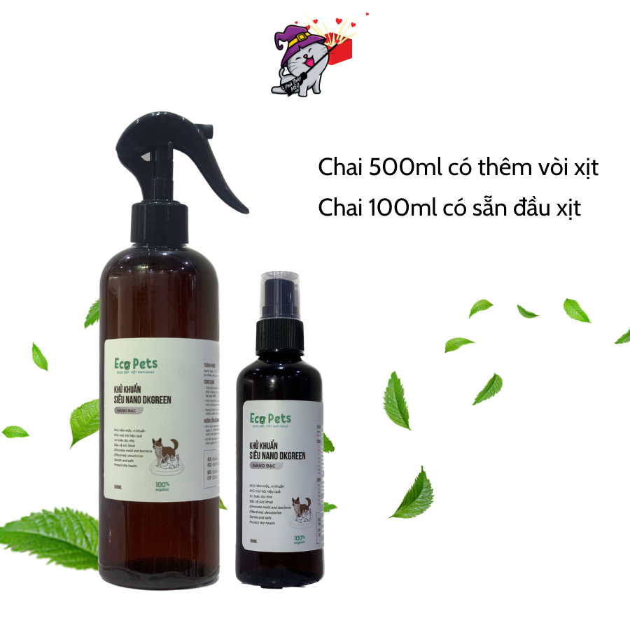 Xịt khử mùi hôi chó mèo siêu nano DKGREEN vệ sinh ổ nằm nệm cát phân chó mèo PhuThuyMeo