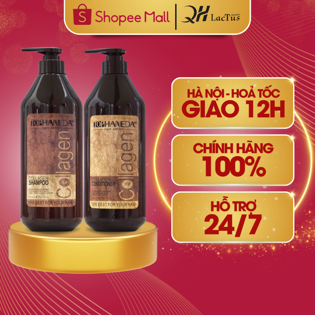 Dầu gội xả Top Haneda collagen phục hồi tóc hư tổn do uốn nhuộm, giữ ẩm sâu 785ml