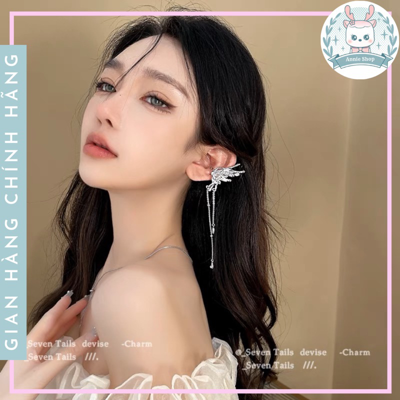 (KHÔNG XỎ)khuyên tai kẹp vành hình cánh bướm cách điệu phối xích thả dài tua rua Annieshop (Có clip,ảnh thật)