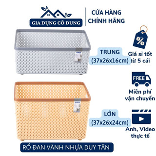 Rổ đan vành chữ nhật nhựa duy tân có tay cầm