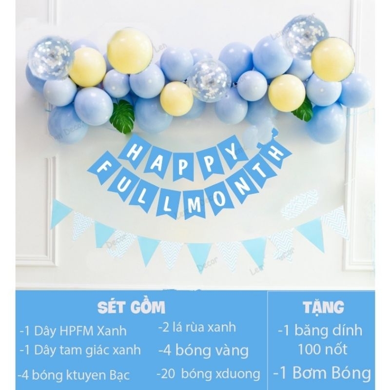 Set bóng trang trí happy full month ( đầy tháng) 9