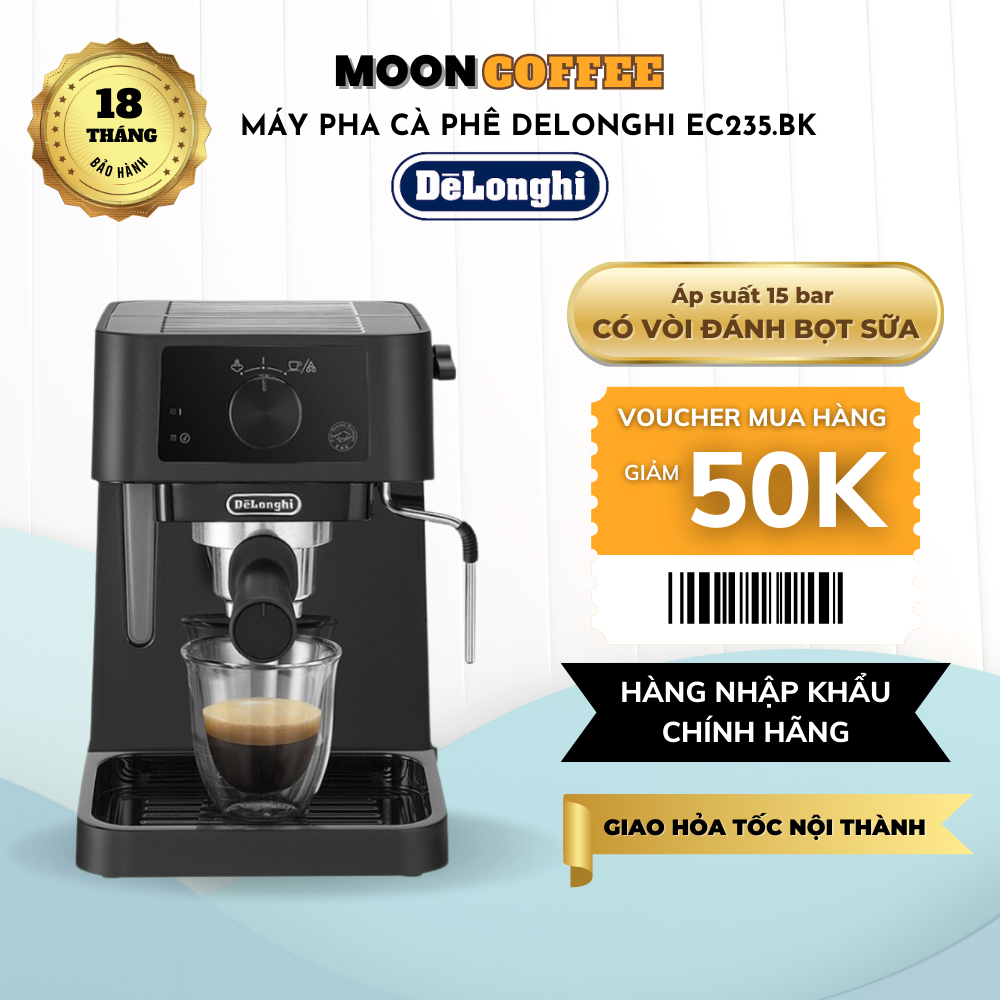 Máy pha cà phê DELONGHI EC235.BK| Công suất 1100W 12bar, Pha Espresso Đánh bọt sữa | Hàng Chính Hãng Bảo hành 6T