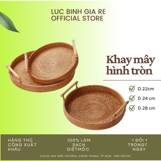 Khay mây tròn có quai, dĩa mây đựng thực phẩm,khay mây trang trí bàn ăn, khay đựng đồ đa năng spa, mây tre decor đa năng
