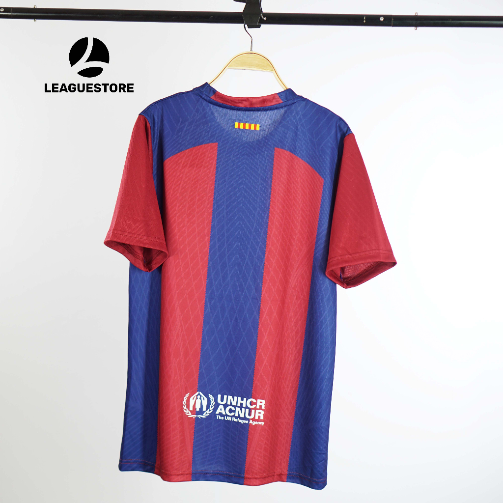 Áo Barcelona Leaguestore - bộ quần áo đá bóng thể thao sân nhà Barca màu đỏ sọc xanh form âu mùa 23/24