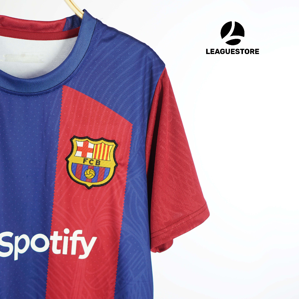 Áo Barcelona Leaguestore - bộ quần áo đá bóng thể thao sân nhà Barca màu đỏ sọc xanh form âu mùa 23/24